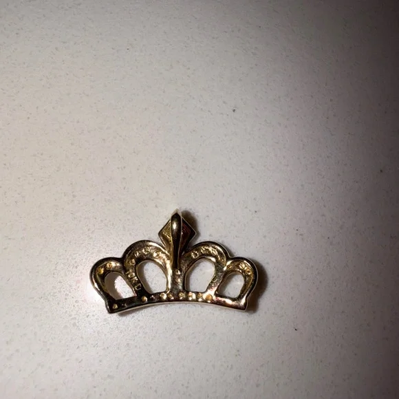 10K gold Rhodium Plated + 1 small diamond small crown necklace charm - Picture 7 of 9